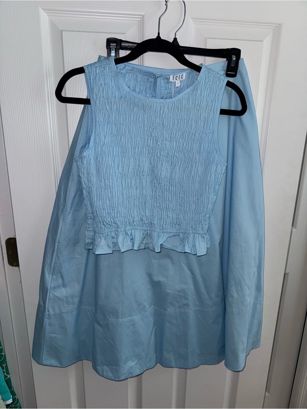 TCEC Light Blue Smocked Sleeveless Top & Full Skirt Set